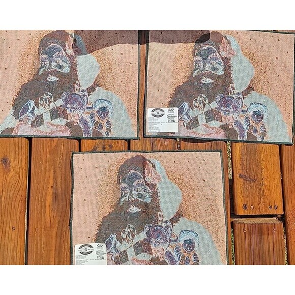 Vtg Set 3 Christmas Tapestry Placemats 17" x 13" Santa Sleigh Reindeer - Picture 5 of 6